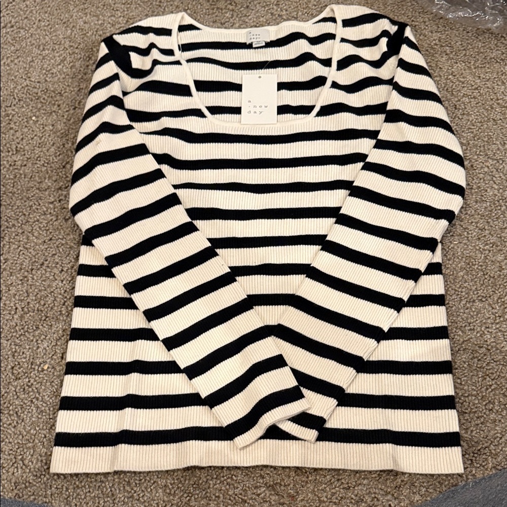 a new day Black and White Striped Long Sleeve Top